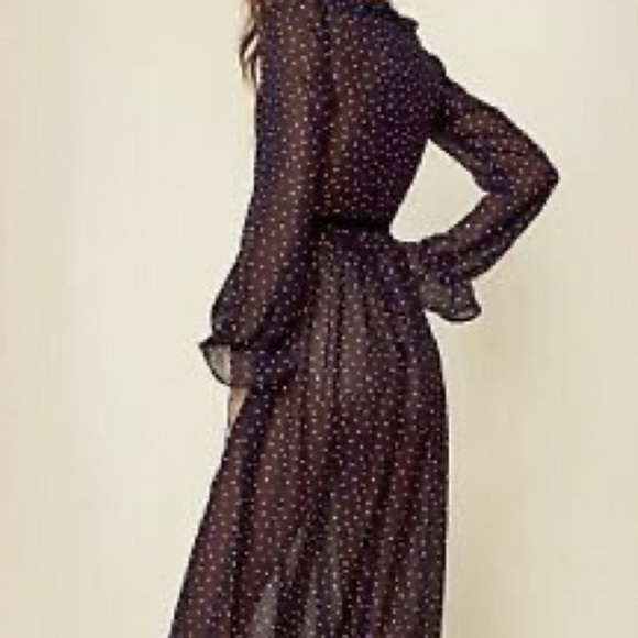 For Love And Lemons Black Sheer Polka Dot Maxi Dress - Picture 2 of 11